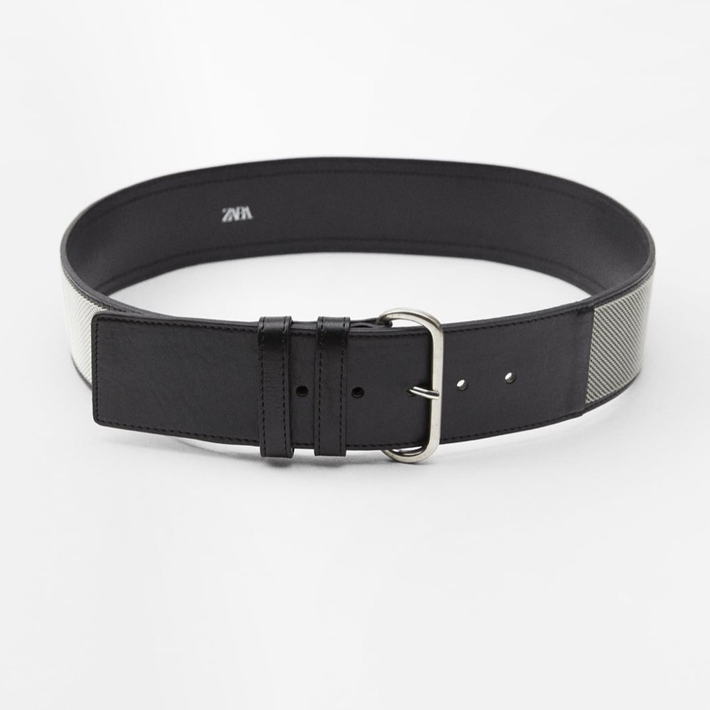 Zara metal mesh trim leather wide belt - Picture 2 of 8